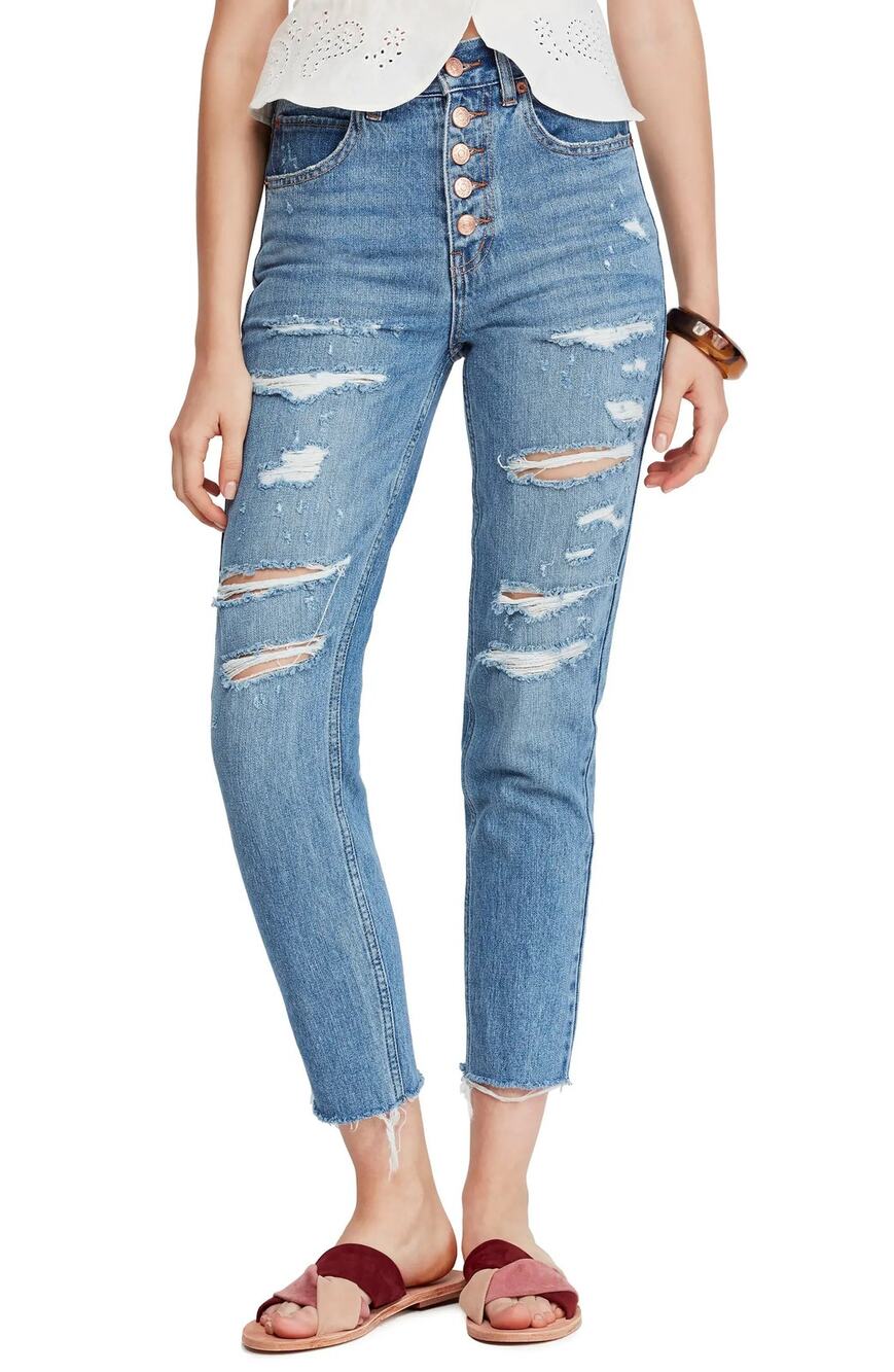 We the Free People Blossom Rigid Crop Skinny Jeans Distressed Size 27